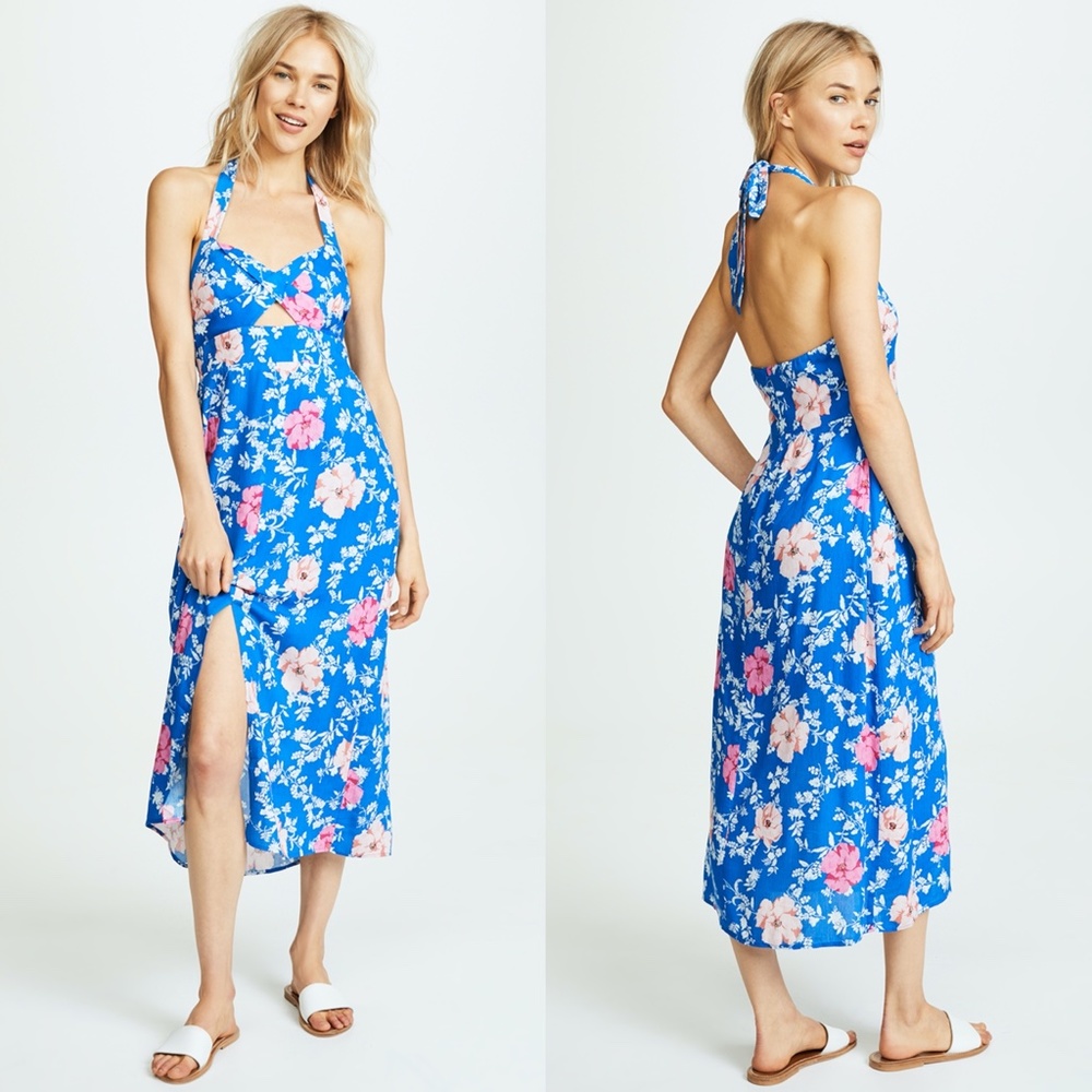 Wayf Ucca Blue and Pink Floral Midi Dress